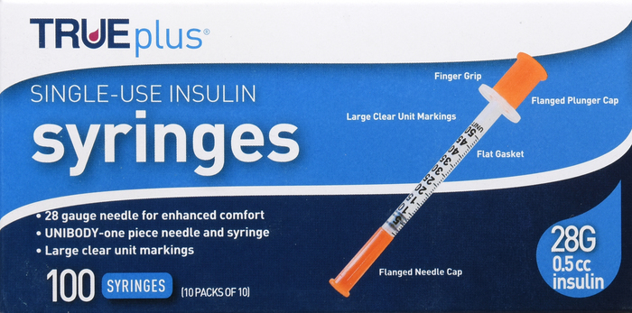 TRUEPLUS SYRINGE 1/2" 28GX0.5CC 100CT