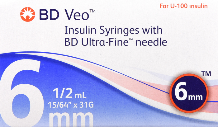 BD Veo Insulin Syringes 0.5mL 31Gx6mm 100ct