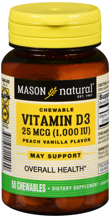 Mason Natural Vitamin D 1000IU Peach Vanilla Chewables 50ct