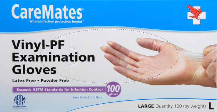 CareMates Vinyl-PF Exam Gloves Large 100ct