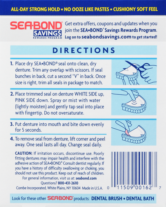 Sea Bond Secure Upper Denture Adhesive Seals 15ct