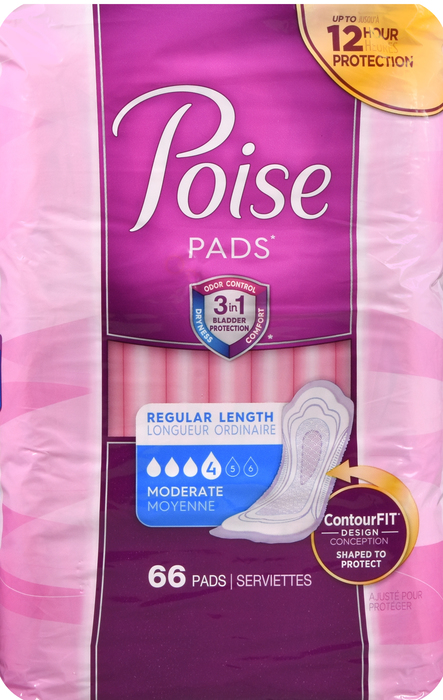 Poise Incontinence Moderate Absorbency Regular Length Pads 66ct