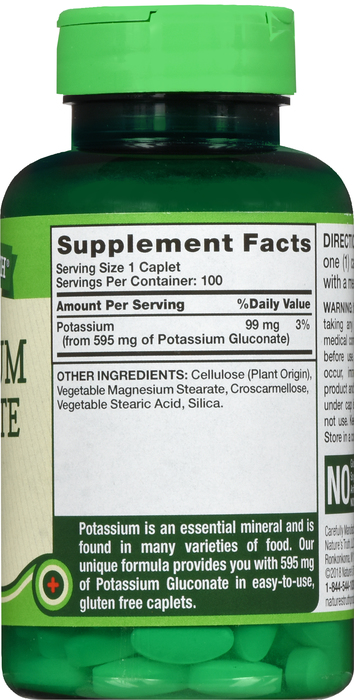 POTASSIUM GLUCNT 595MG CPL 100CT NAT TRU