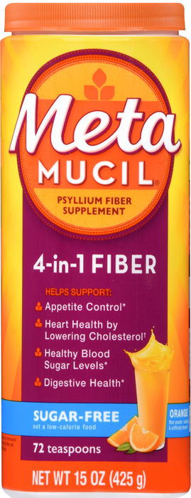 Metamucil Psyllium Sugar-Free Fiber Supplement Orange Powder 15oz