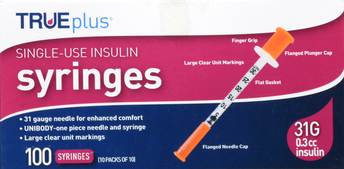 TRUEPLUS SYRINGE 5/16 INCH 31GX3/10CC 100CT