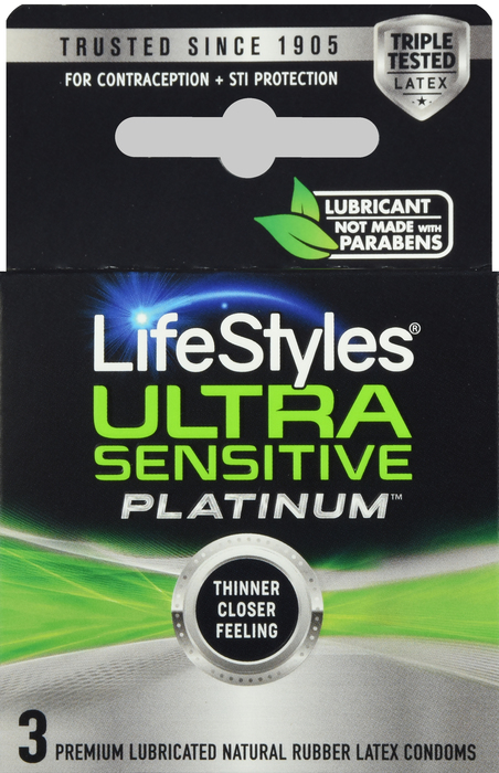 LIFESTYLES ULTR SENSTV PLATNM CONDOM 3CT