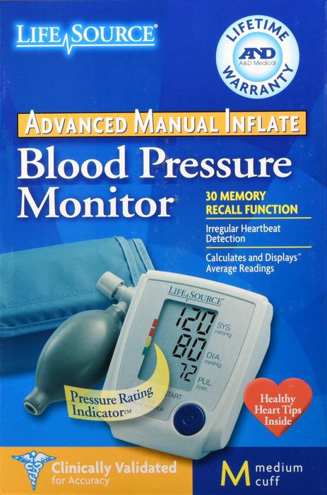 LifeSource Blood Pressure Monitor Advanced Manual Inflate M