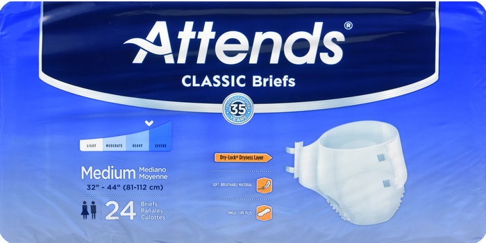 ATTENDS BRIEF BREATHABLE HEAVY ABSORBENCY MEDIUM 4X24CT