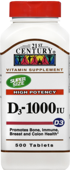 21st Century Vitamin D3+Calc 25mcg 1000IU Tablets 500ct