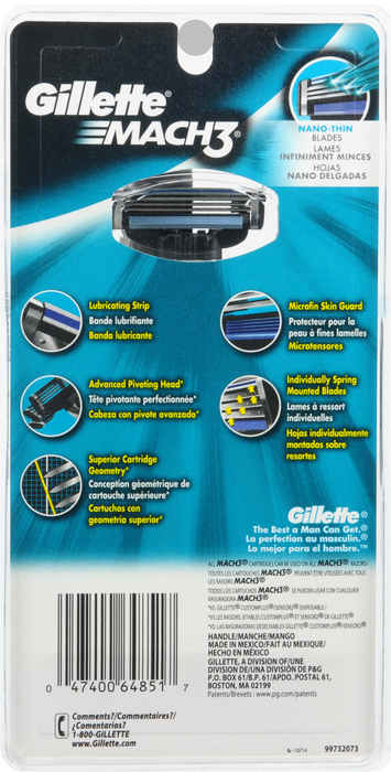 Gillette Mach3 Razor Handle + 1 Blade Refill 1ct