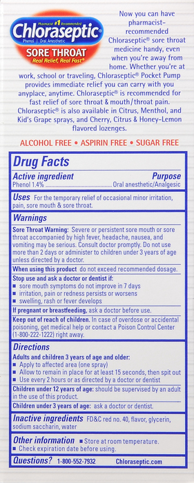 CHLORASEPTIC SPRAY S/F PKT PMP CHRY 20ML