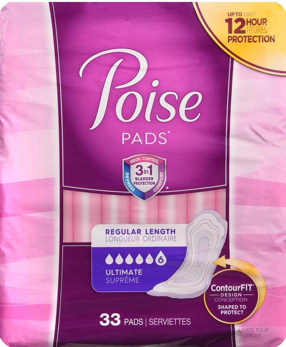 Poise Regular Length Ultimate Absorbency Pads 33ct