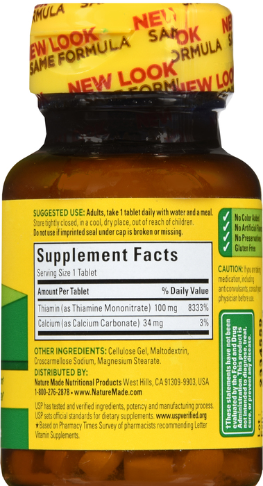 Nature Made VIT B1 100MG TABLET 100ct