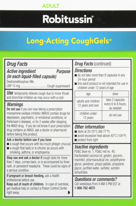 ROBITUSSIN LONG-ACTING COUGHGELS 20 CT