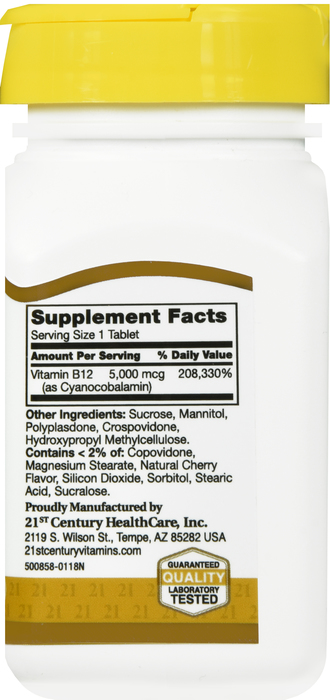 21st Century Sublingual Vitamin B-12 5000mg Tablets 110ct