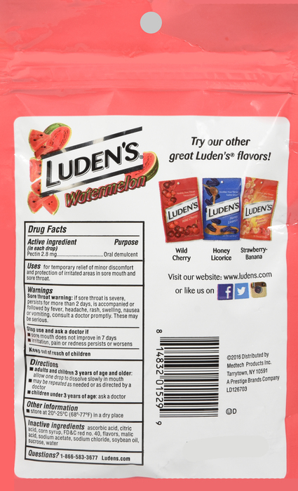 LUDENS BAG WATERMELON DROPS 25CT