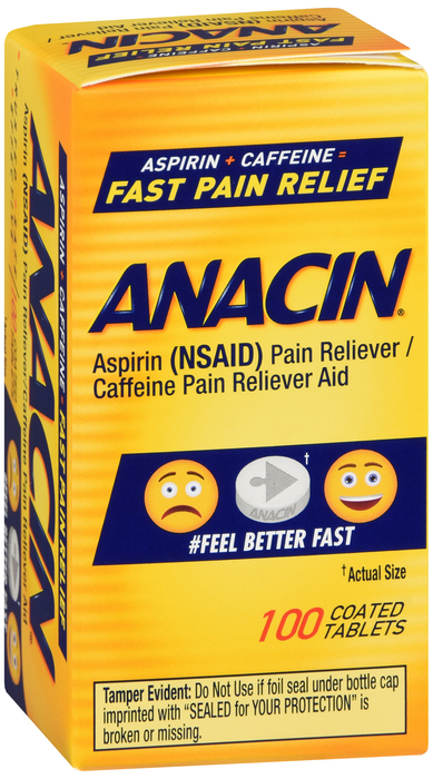 Anacin Aspirin + Caffeine Tablets 100ct