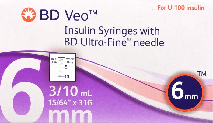 BD Veo Insulin Syringes 0.3mL 31Gx6mm 100ct