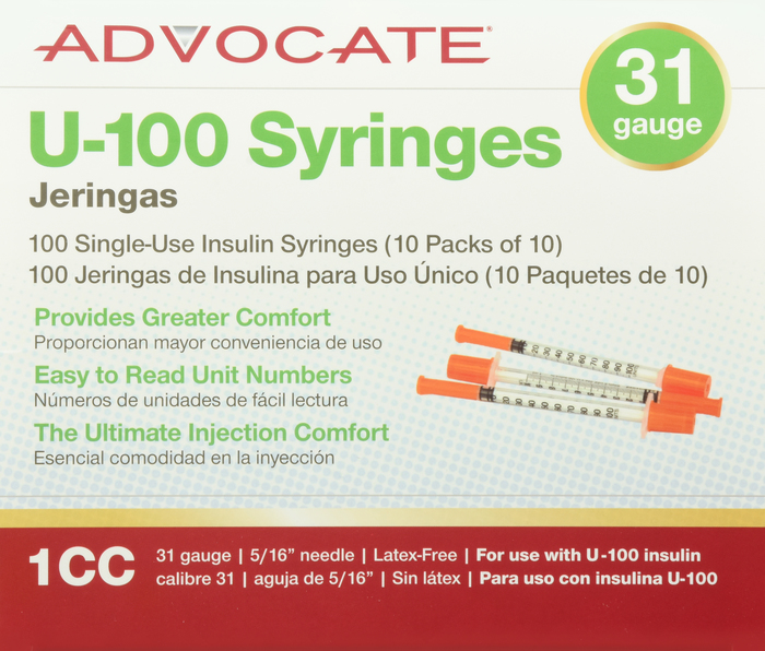 ADVOCATE INSULIN SYRINGE 31G 1CC 100CT