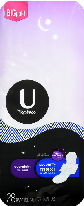 U by Kotex Overnight Security Maxi Pads with Wings 28ct