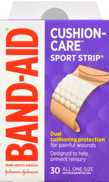 BAND-AID Cushion Care Sport Strip Adhesive Bandages 30ct