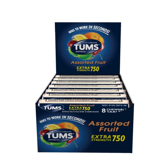 TUMS EXTRA TABLET FRUIT SINGLE 12X8CT