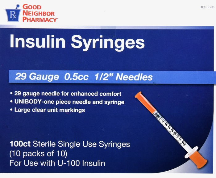 Good Neighbor Pharmacy Insulin Syringes 29Gx1/2" 0.5cc 100ct