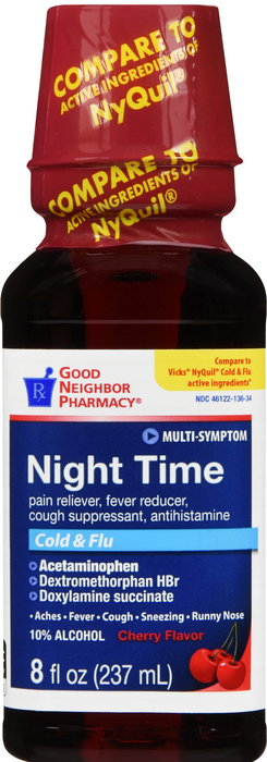 Good Neighbor Pharmacy Night Time Cold & Flu 6HR Cherry Flavor Liquid 8oz