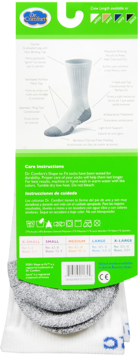 Dr. Comfort Diabetic White Crew Socks Large 1ct