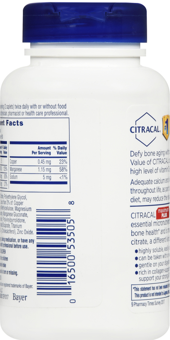 Citracal Maximum Plus Calcium Citrate with Vitamin D3 Caplets 120ct