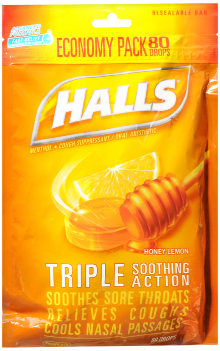 HALLS BAG HONEY LEMON 80CT