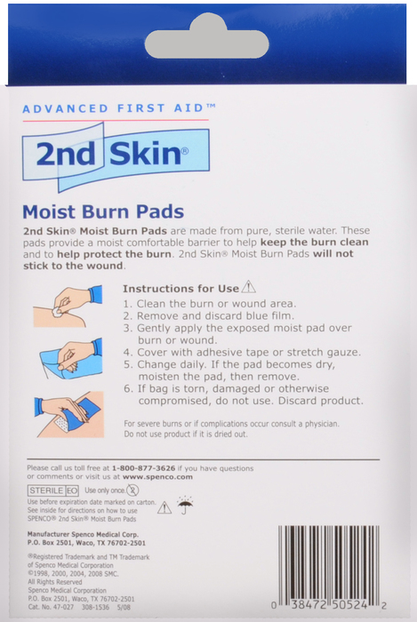 2ND SKIN MOIST BURN PADS LARGE 3" X 4" 3CT