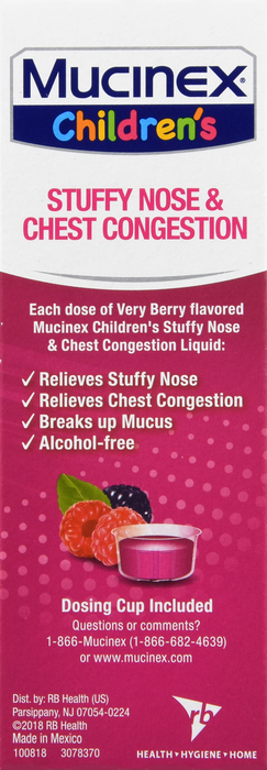 Children's Mucinex Stuffy Nose & Chest Congestion Very Berry Flavor 4oz