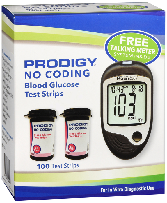 Prodigy Test Strips with Free Meter Retail Pack 100ct