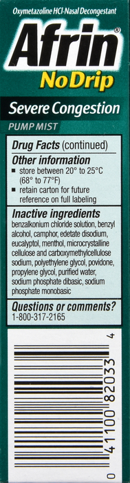 Afrin No Drip Severe 12 Hour Nasal Decongestant Pump Mist 0.5oz