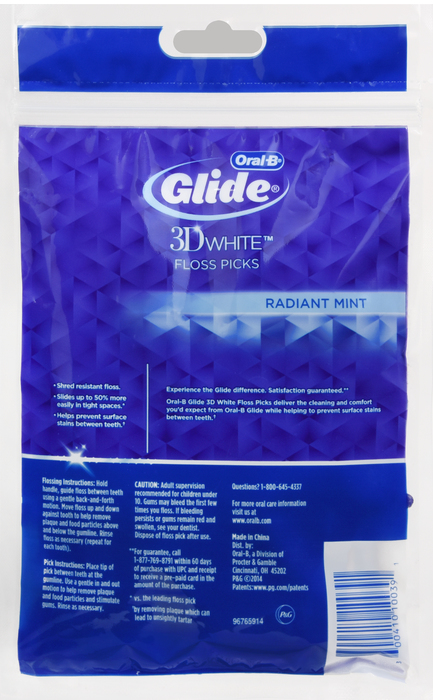 ORAL B FLOSS PICK 3D WHITE MINT BAG 75CT