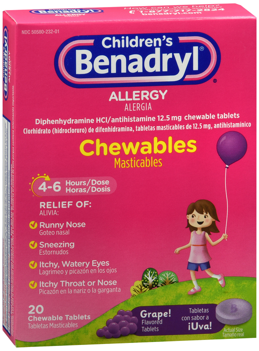 BENADRYL CHILD ALLERGY GRAPE CHWTAB 20CT