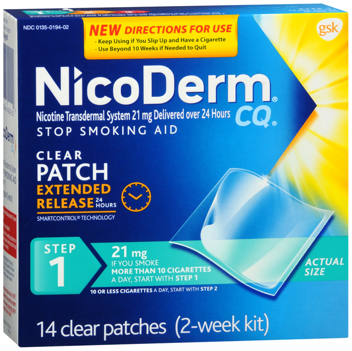 NicoDerm CQ Nicotine Patches 21mg Step 1 Clear Patches14ct