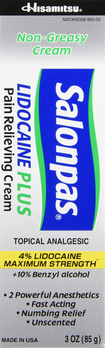 Salonpas Lidocaine Plus Pain Relieving Cream 3oz