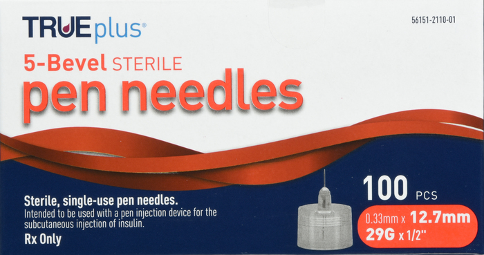 TRUEplus 5-Bevel Pen Needles 29Gx12.7mm 100ct