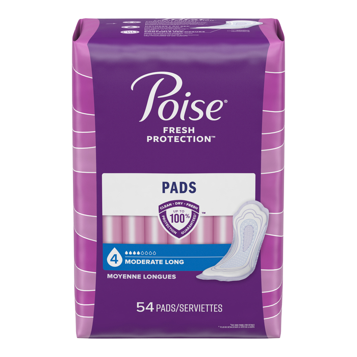 Poise Long Length Moderate Absorbency Pads 54ct