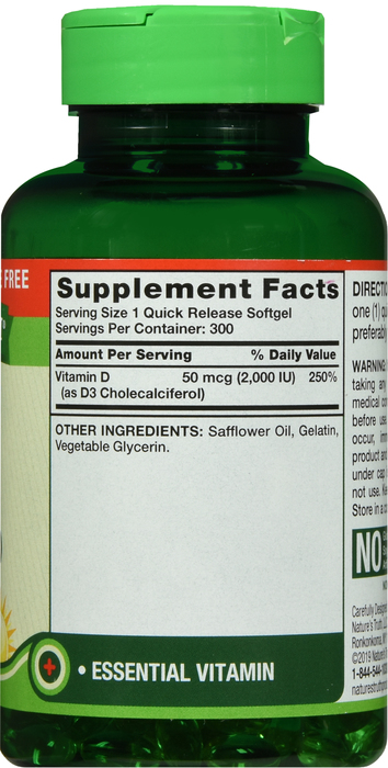 Nature's Truth Vitamin D3 2000IU Softgels 300ct