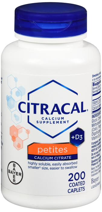 Citracal Petites Calcium Citrate + D3 Coated Caplets 200ct