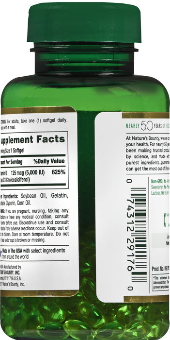 Nature's Bounty Vitamin D-3 5000IU Softgel 240ct