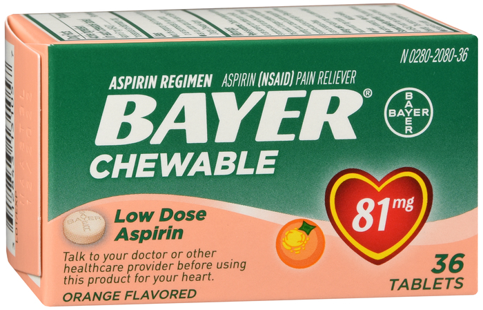 Bayer Low Dose Aspirin Pain Reliever 81mg Orange Chewable Tablets 36ct