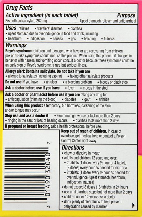 PEPTO BISMOL CHEWTAB ORIGINAL 12CT