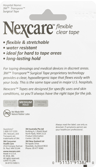 Nexcare Flexible Clear First Aid Tape 1 in x 360 in 2ct