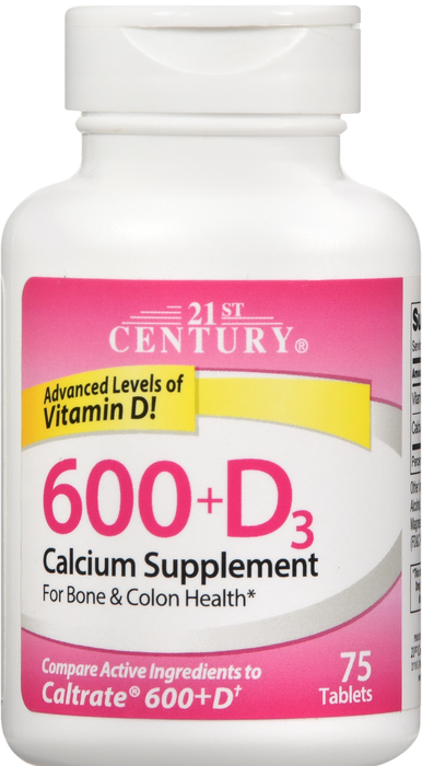 21st Century Calcium 600 + Vitamin D3 Caplets 75ct