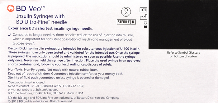 BD Veo Insulin Syringes 0.3mL 31Gx6mm 100ct