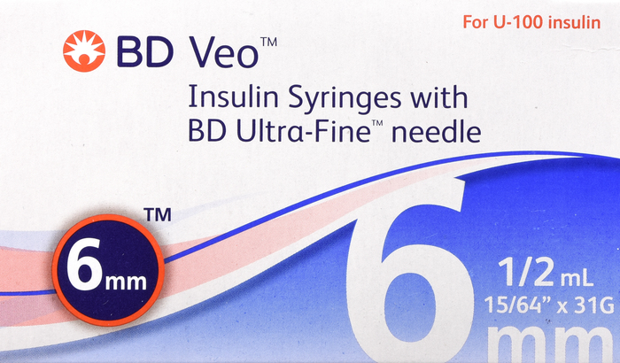 BD Veo Insulin Syringes 0.5mL 31Gx6mm 100ct